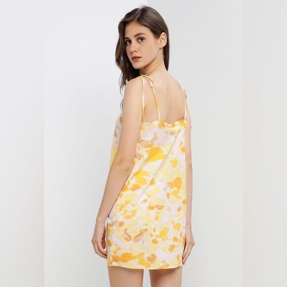 NWT Vero Moda Yellow Joa Strapt Print Mini Dress Women Size Small - Picture 2 of 9